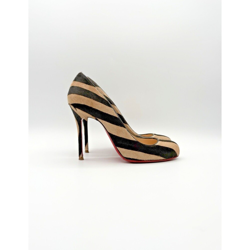 Christian Louboutin Zebra Print Pony Hair Round Toe Stiletto Heels Size EU 36.5